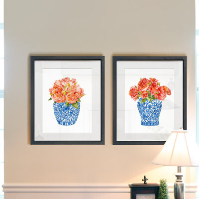Red Barrel Studio Sweet Peonies I - 2 Piece Picture Frame Painting Print Set on Paper