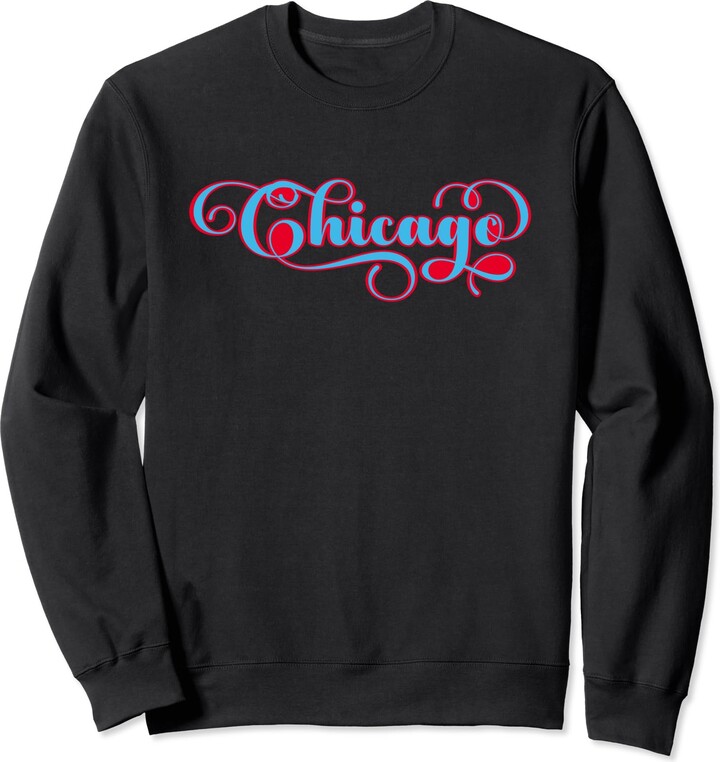 Chicago Chi-Town City Gifts Co. Chi-Town Decorative Font Art Windy City Chicago Flag Colors Sweatshirt