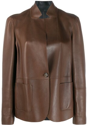 Brunello Cucinelli Standing Collar Leather Jacket