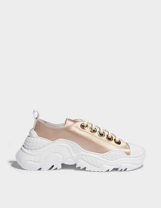 N°21 N21 Satin Exagerated Sole Sneakers in Nude and White Satin