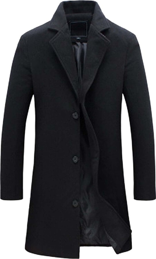 Generic Mens Big and Tall Wool Blend Pea Coats Notched Collar