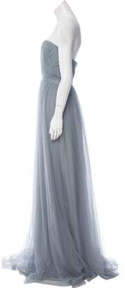 ML Monique Lhuillier Bridesmaids Mesh-Overlay Evening Dress