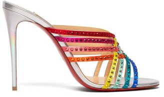 Christian Louboutin Marthastrass 100 Crystal-embellished Leather Mules - Womens - Silver Multi Christian Louboutin Marthastrass 100 Crystal-embellished Leather Mules - Womens - Silver Multi