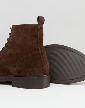 ASOS Brogue Boots In Brown Suede With Heavy Sole