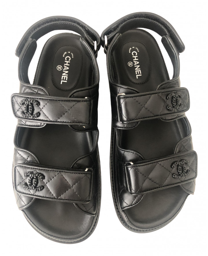 Chanel Dad Sandals Black Leather Sandals - ShopStyle