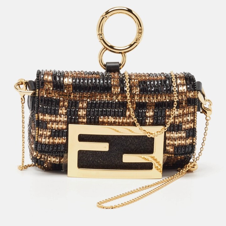 Fendi Black/Gold FF Beaded Nano Baguette Charm - ShopStyle