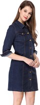 Thumbnail for your product : Allegra K Women's 3/4 Sleeve Button Down Denim Shirt Dress