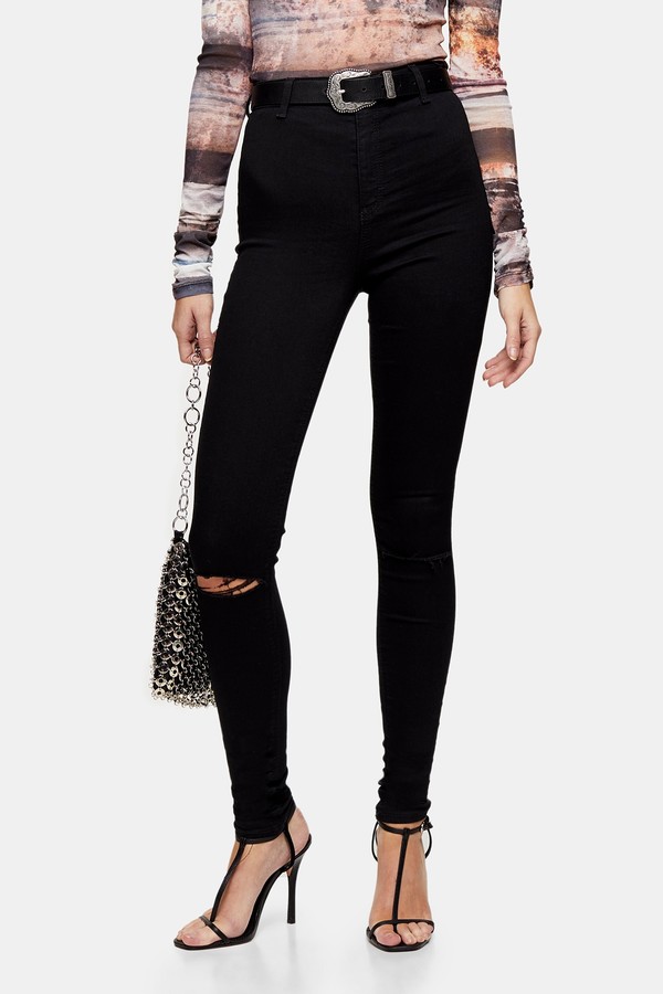 petite black ripped skinny jeans