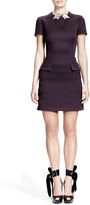 Thumbnail for your product : Alexander McQueen Short-Sleeve Flap-Pocket Seamed Dress, Aubergine