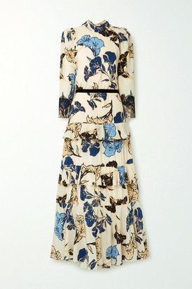 Johanna Ortiz Sheer Decoration Velvet And Lace-trimmed Floral-print Silk Crepe De Chine Maxi Dress