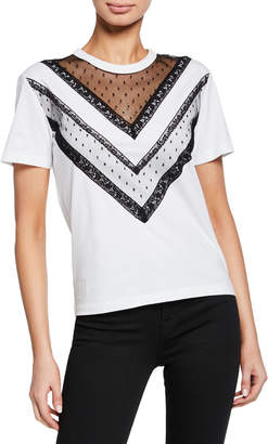 RED Valentino Short-Sleeve Cotton Tee with Lace Trim