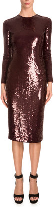Givenchy Long-Sleeve Embellished Sheath Dress, Burgundy