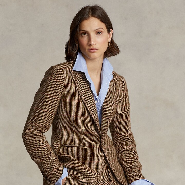 Peter Hahn Tweed blazer bruin gestippeld zakelijke stijl Mode Blazers Tweed blazers 