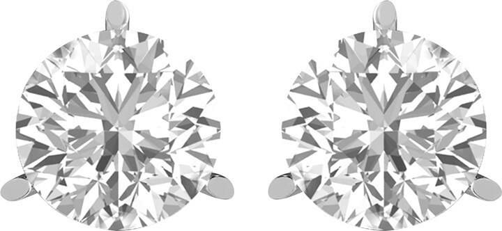 Diamond2Deal 14k Gold 4Ct Round Lab Grown Diamond Stud Earrings 3 Prong