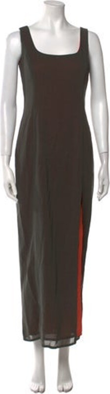 Rene Lezard Evening Gown Brown Sleeveless with Square Neckline Concealed Zip Closure at Back