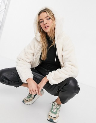 pimkie faux fur hooded zip front jacket
