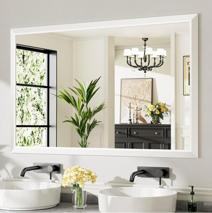 Amorho Bathroom Mirror, 55" x 36" Inch Thick Metal Framed Wall Mirrors for Over Sink, Bedroom, Living Room, Entryway, Rectangle Wall-Mounted Mirrors i