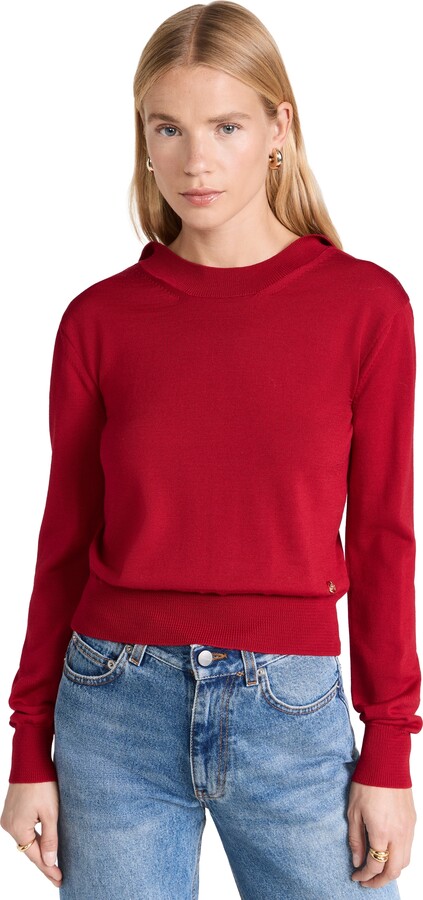 Recto Back Open Neck Detail Wool Knit Top