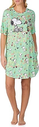 Peanuts Short Sleeve Round Neck Allover Snoopy Floral Print Knit Nightshirt