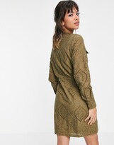 Thumbnail for your product : Y.A.S broderie mini shirt dress in khaki