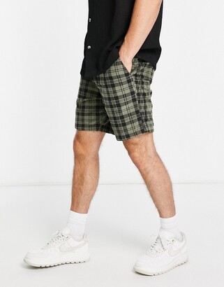 Blue Green Brown Black Plaid Design - Men's White AOP Shorts XL