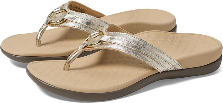 Vionic Women's Aloe Flip Flops Champagne Leather Slip On Sandals ZOGG1222
