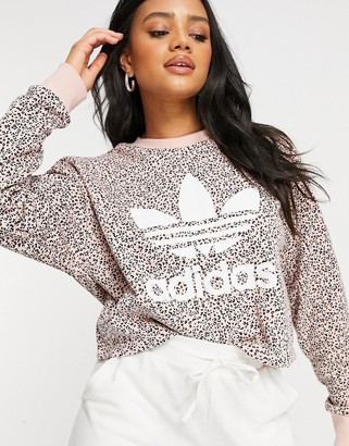 adidas leopard print sweatshirt in pink - ShopStyle
