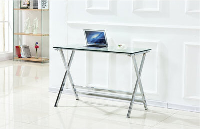 George Oliver Transparent Tempered Glass Table, Laptop Desk With Rounded Edges, Simple Design For Cozy Homes, Functional Various Office Works, Scratch - And Durably