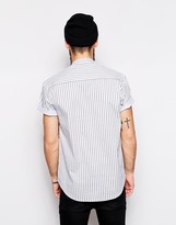 Thumbnail for your product : Reclaimed Vintage Short Sleeve Striped Shirt with Grandad Collar