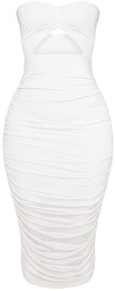PrettyLittleThing Shape White Slinky Cut Out Ruched Bandeau Midi Dress