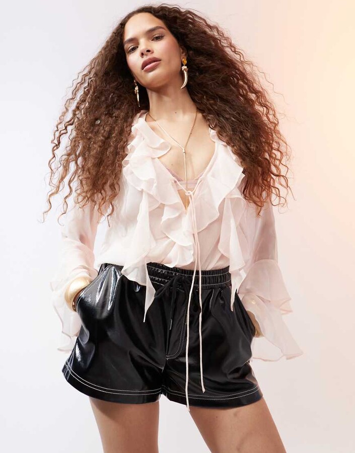 ASOS DESIGN contrast stitch vinyl short in black ShopStyle