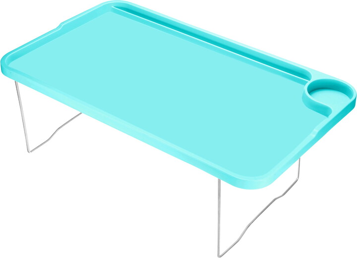 Unique Bargains Breakfast Tray Table with Folding Legs Laptop Snack Desk for Eating Blue