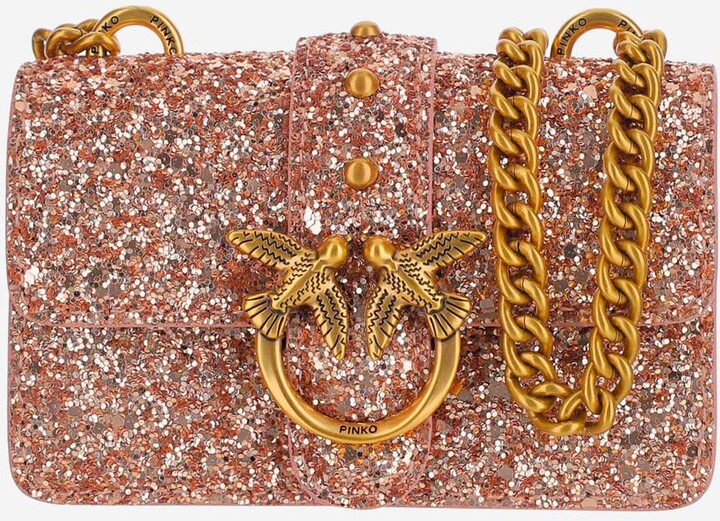 Love bag glitter crossbody bag Pinko Gold in Glitter - 36959211