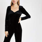 Thumbnail for your product : River Island Black velvet long sleeve jumpsuit