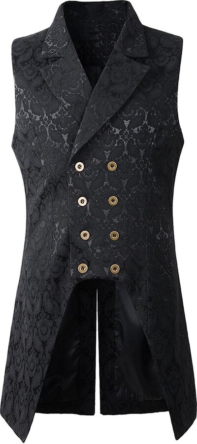 Nofonda Mens Gothic Steampunk Double Breasted Vest Brocade Waistcoat Tailcoat Vest VTG