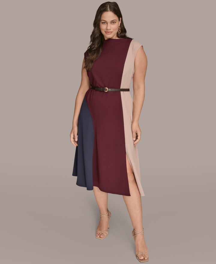 Donna Karan Plus Size Belted Midi Dress