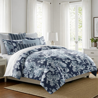 6ix Tailors Fine Linens Alexandria Indigo Cotton Duvet Cover Set