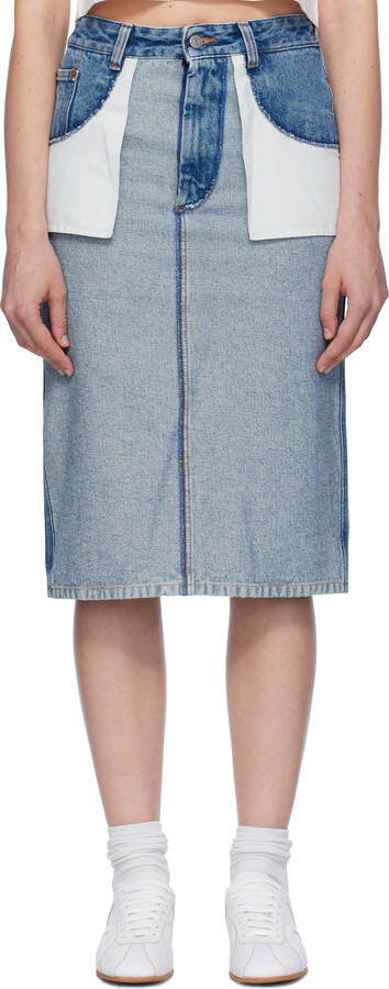 MM6 MAISON MARGIELA Blue Faded Denim Midi Skirt