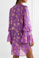 Thumbnail for your product : Dundas Lace-up Metallic Fil Coupé Silk-blend Chiffon Mini Dress - Purple