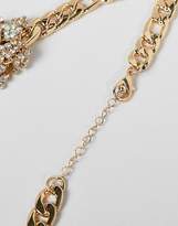 Thumbnail for your product : ASOS Design DESIGN statement necklace with crystal clusters and chunky chain in gold