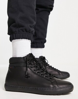 Lacoste straightset hi top sneakers in black - ShopStyle
