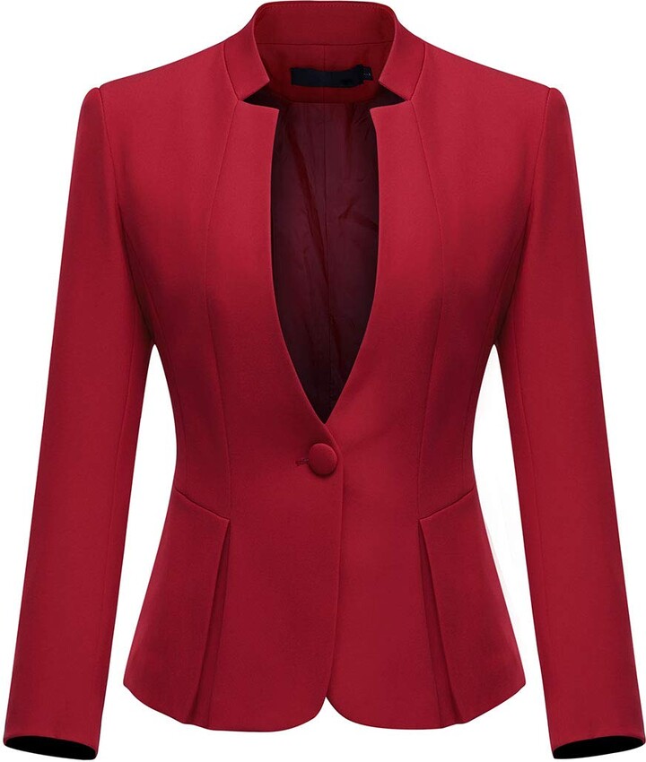 YYNUDA Womens Formal Blazer Jacket One Button Slim Fit Elegant Blazer Formal Work Office Suit