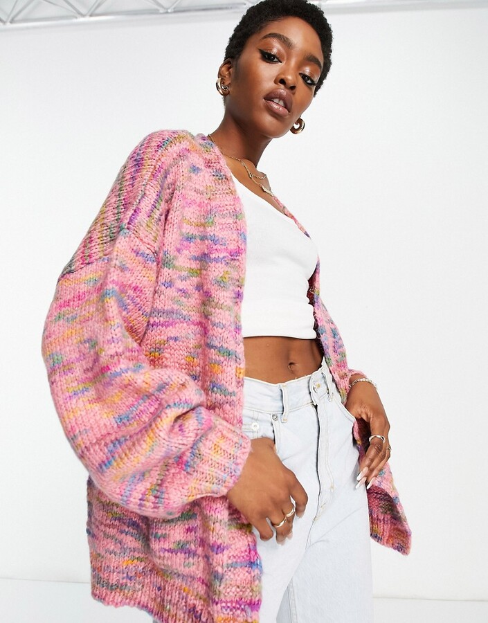 Topshop knitted edge to edge space dye cardi in pink - ShopStyle
