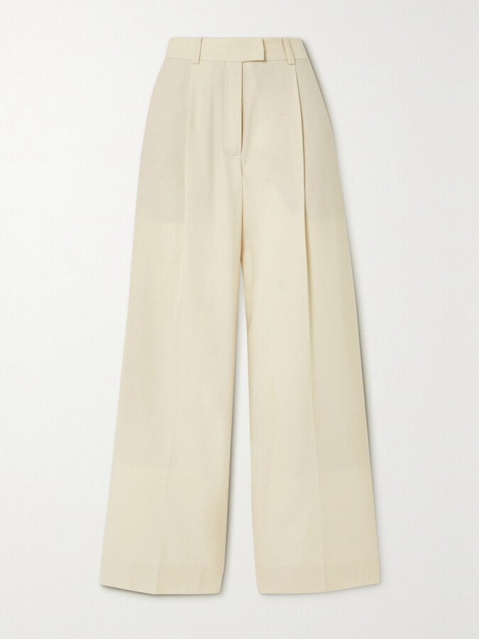 ANOTHER TOMORROW + Net Sustain Pleated Merino Wool-twill Wide-leg Pants - Off-white