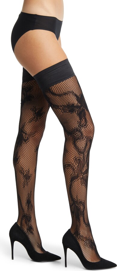 Womens Clothing Hosiery Stockings Bluebella Floral-lace Semi-sheer Stretch-woven Stockings in Black 