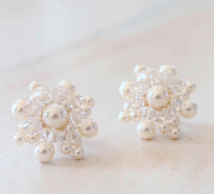 Etsy Whimsical Swarovski Pearl & Crystal Bridal Stud Earrings