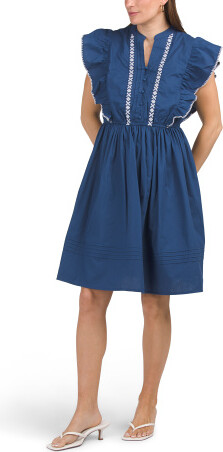 Flutter Sleeve Embroidered Mini Dress for Women | Cotton