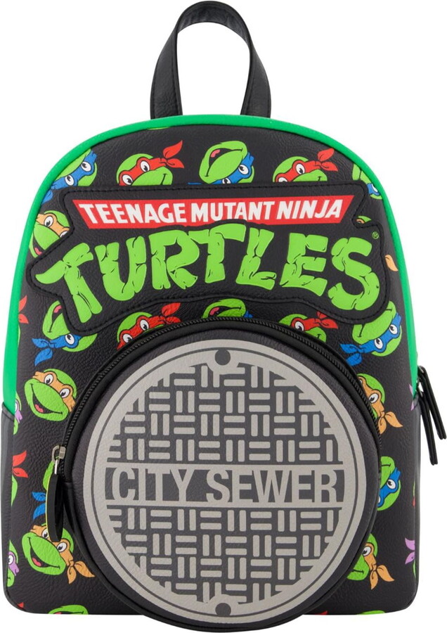 Teenage Mutant Ninja Turtles Mini Backpack, TMNT Small Travel Bag for Men and Women, Adjustable Shoulder Straps, Sewer Cap, 10 Inch