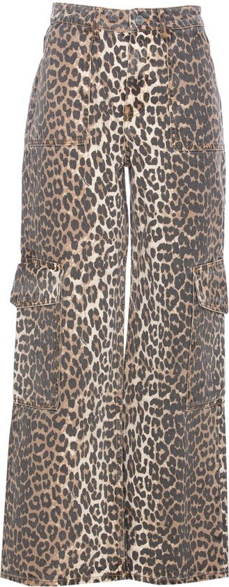 Ganni Leopard Printed Straight Leg Jeans