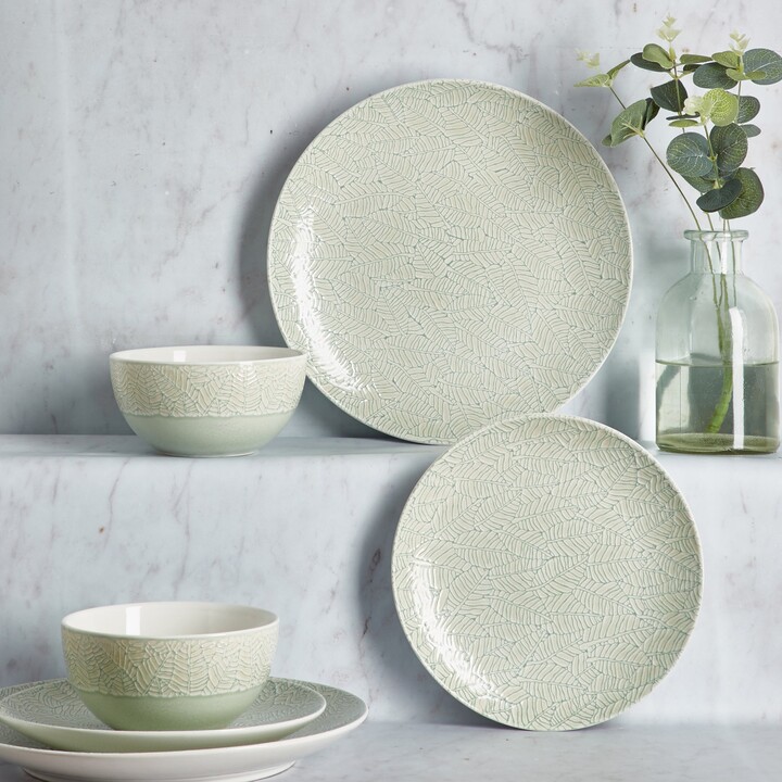 Dunelm Reactive Leaf 12 Piece Dinner Set Green - ShopStyle